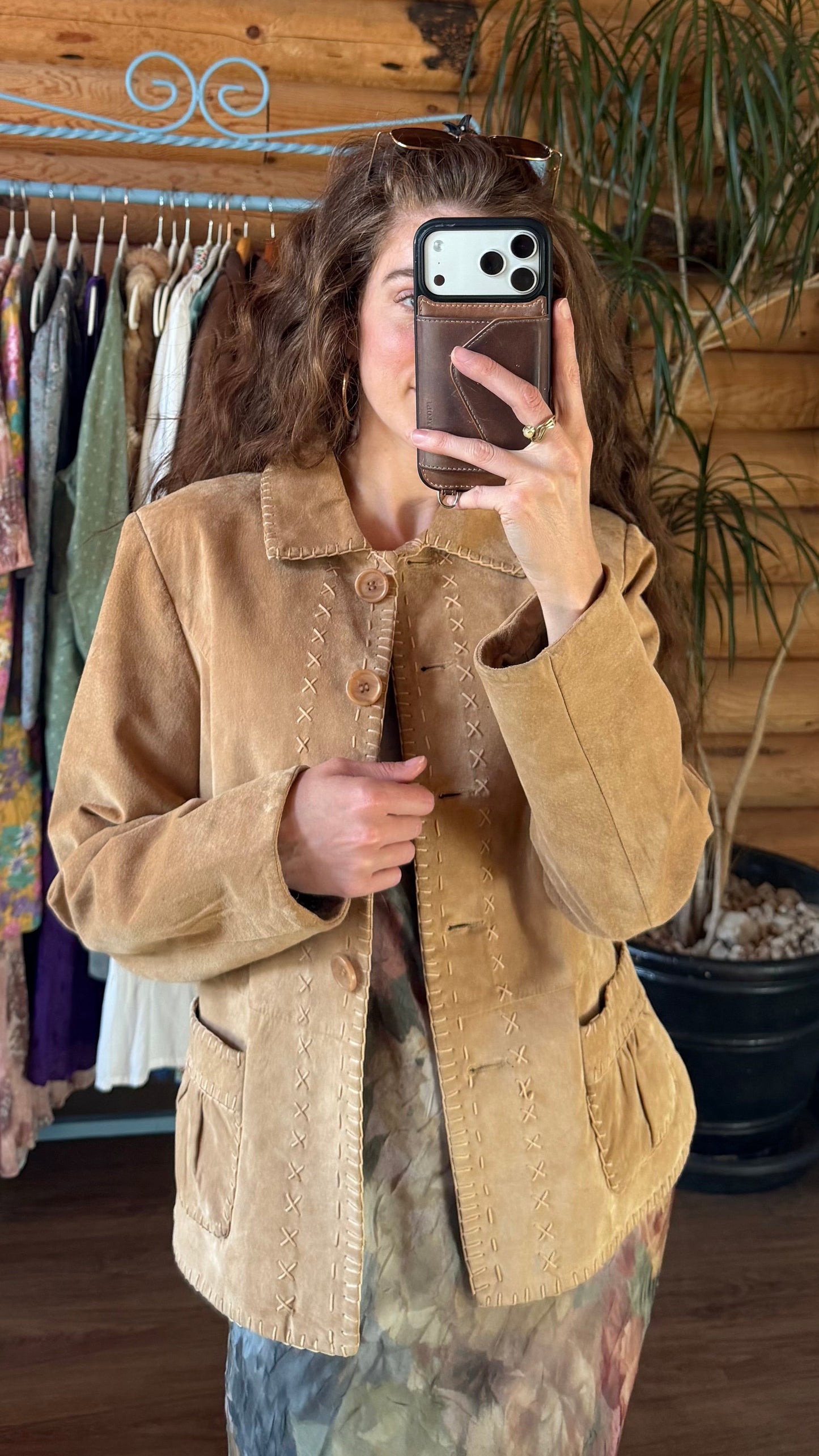 Camel Suede Whipstitch Jacket