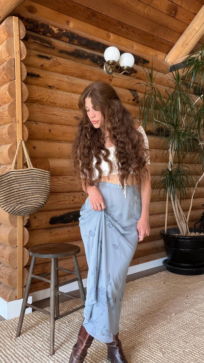 Dusty Blue Garden Silk Bias Skirt
