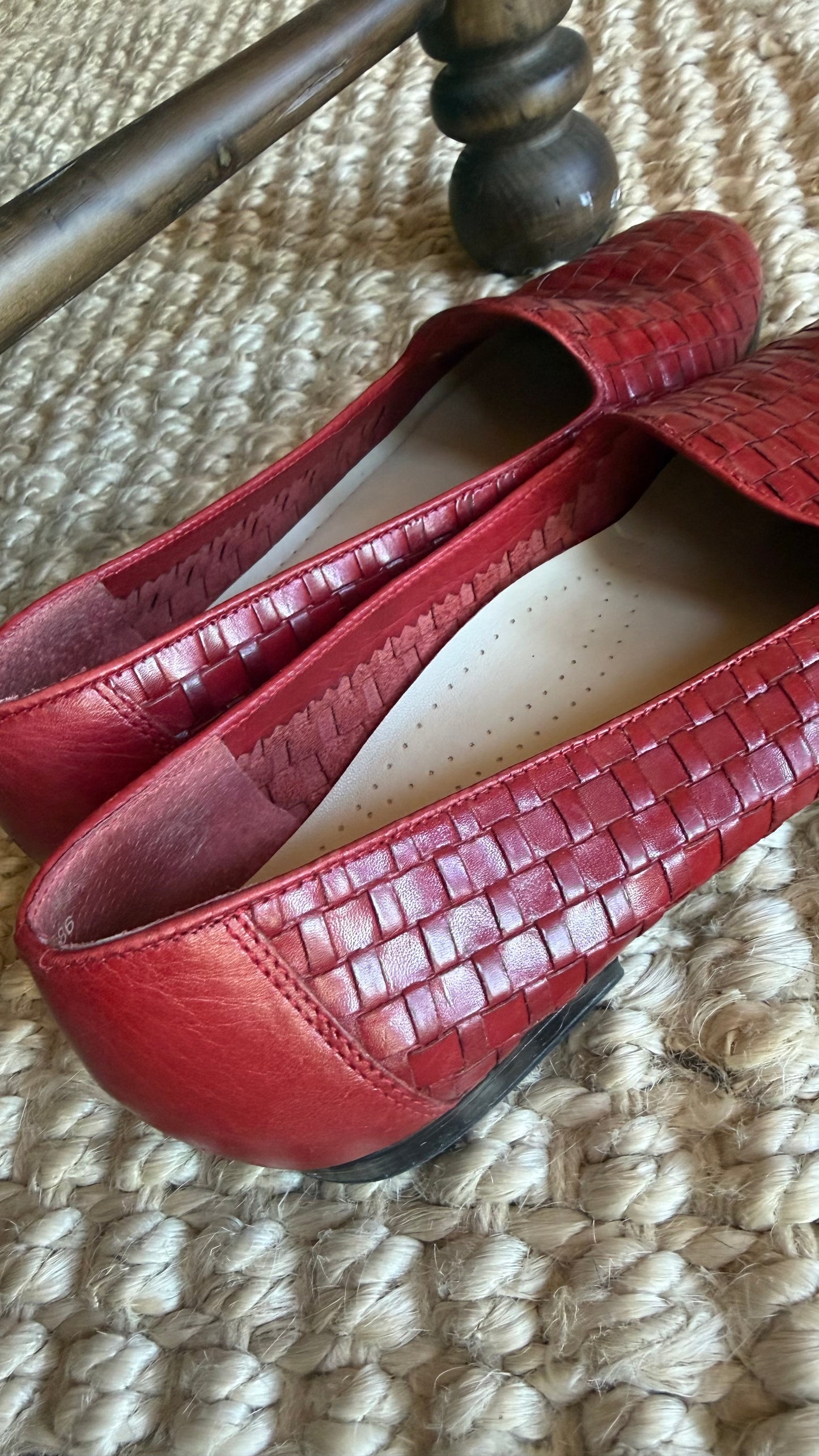 Cherry Basketweave Brazilian Leather Flats