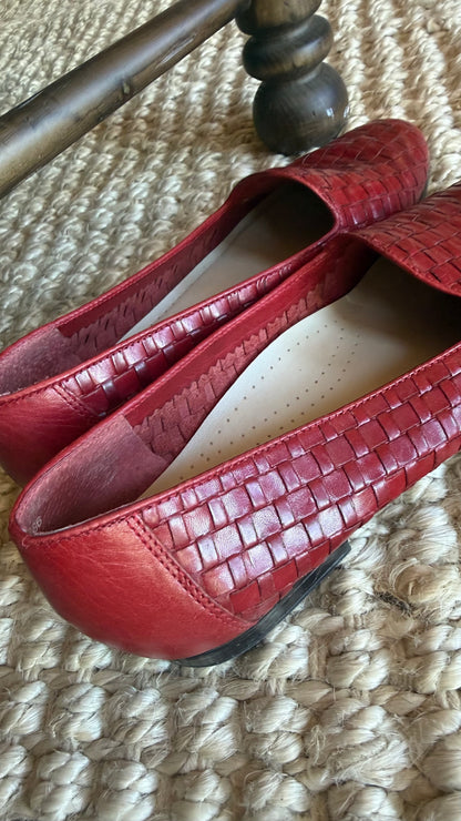 Cherry Basketweave Brazilian Leather Flats