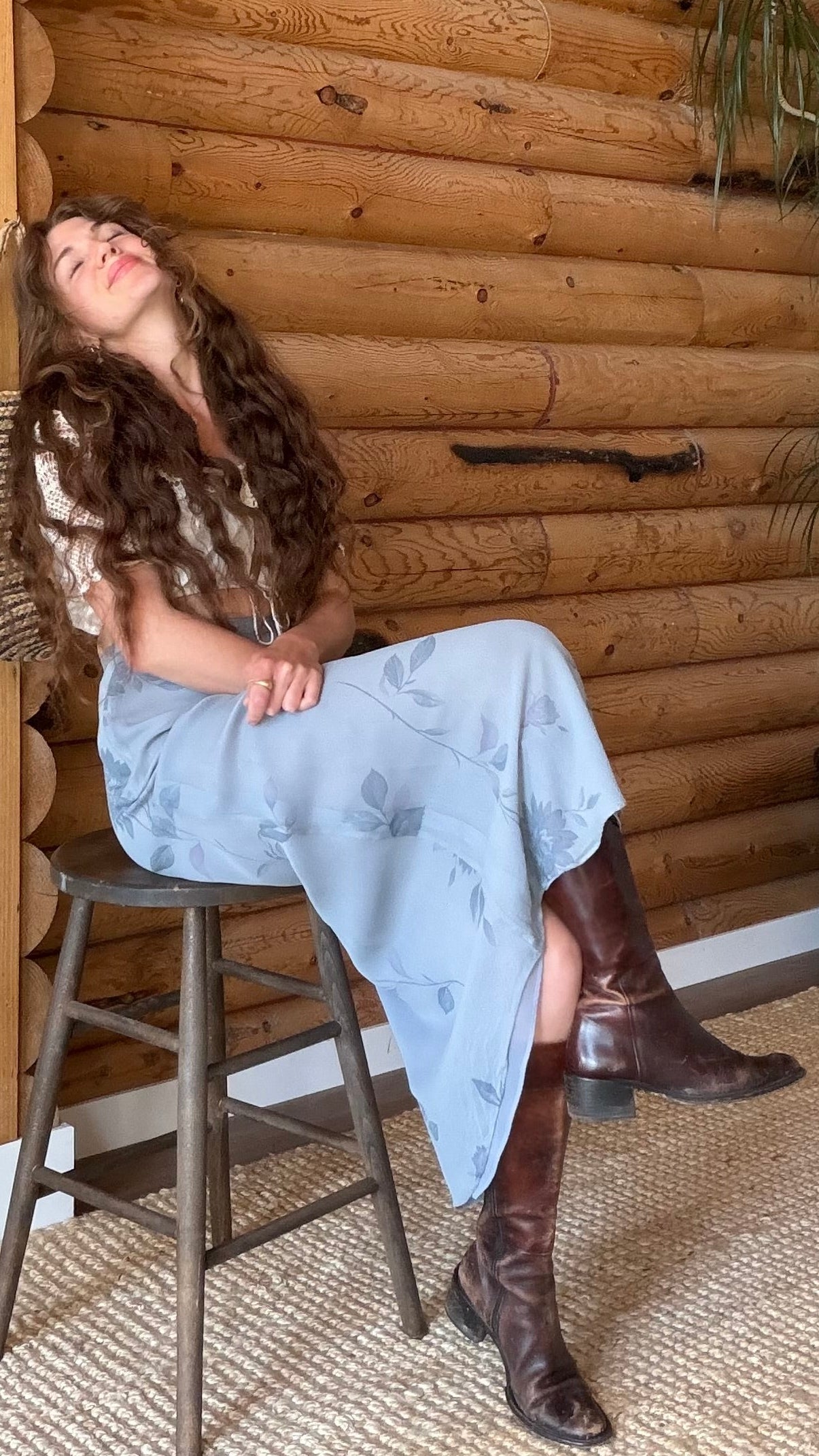 Dusty Blue Garden Silk Bias Skirt