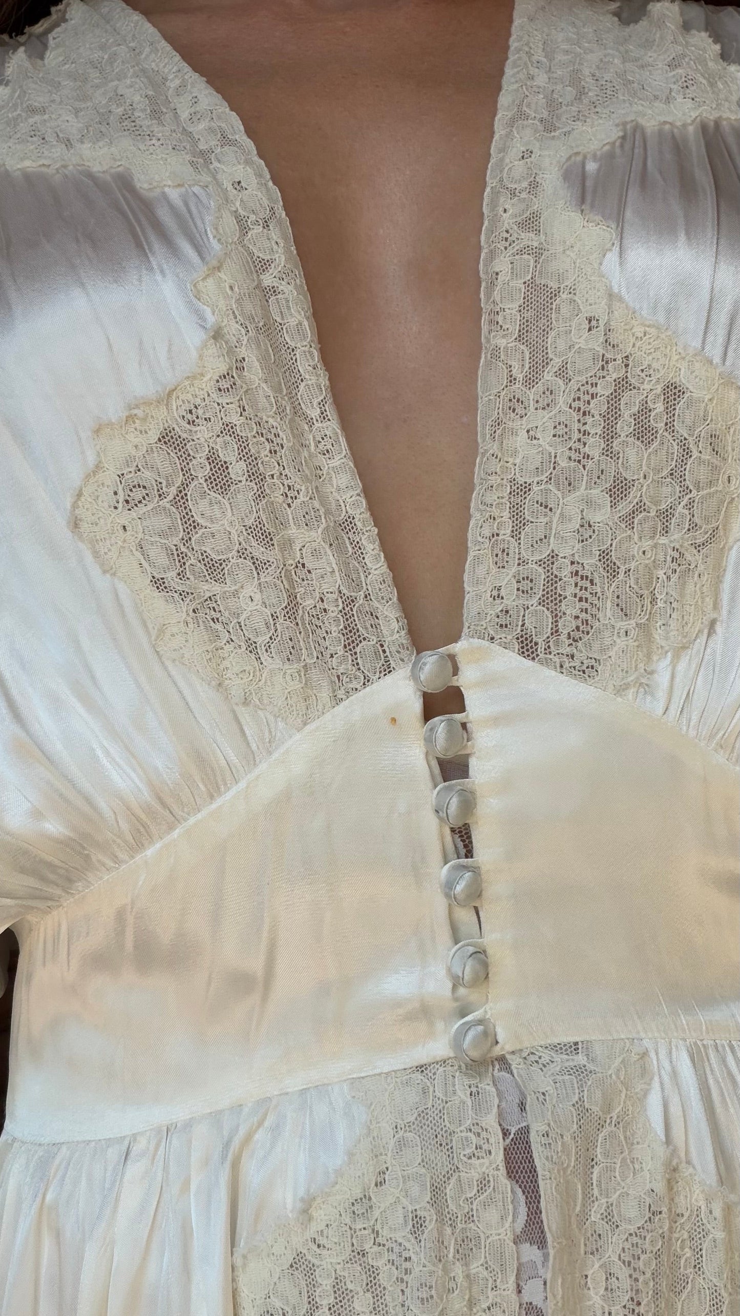 Rare 1930s Ivory Satin Bias Robe
