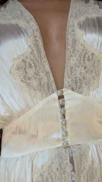Rare 1930s Ivory Satin Bias Robe