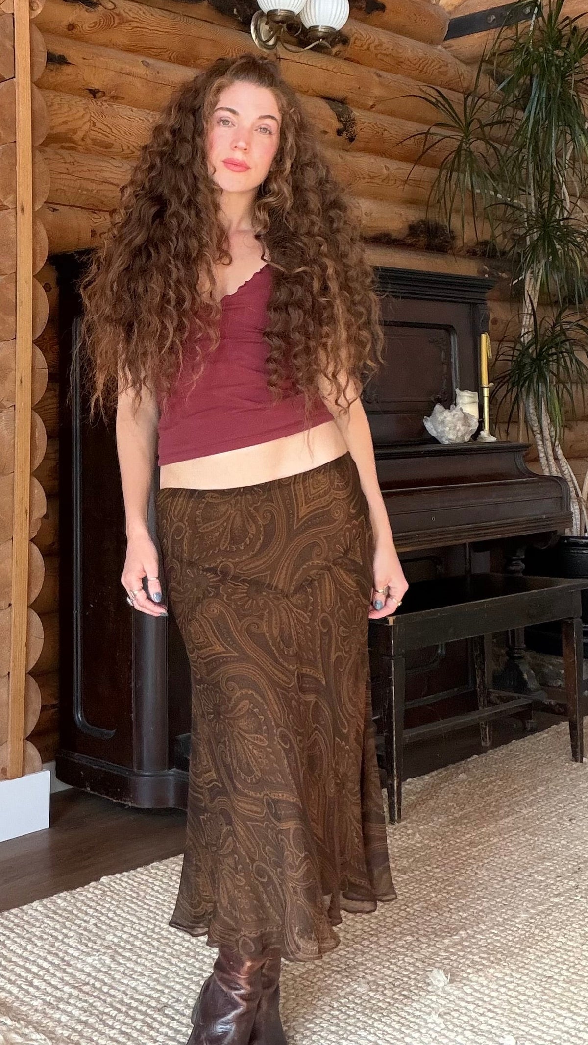 Ralph Lauren Silk Chocolate Paisley Skirt