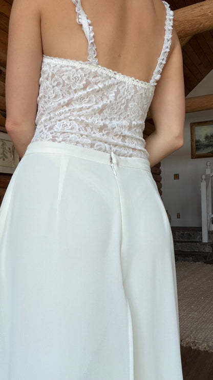Ivory Layered Wide Leg Trousers