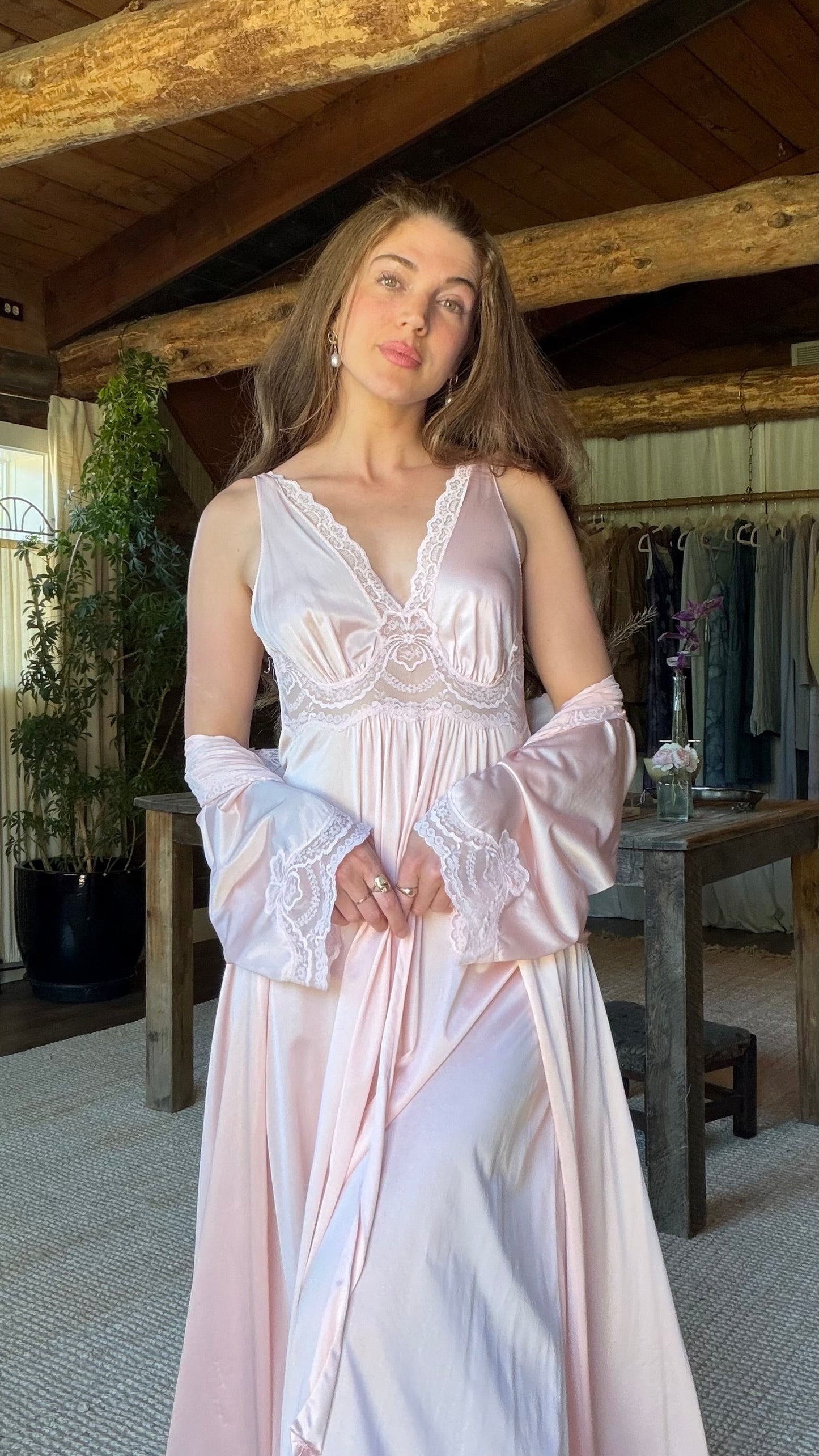 Blush Lace Peignoir Set