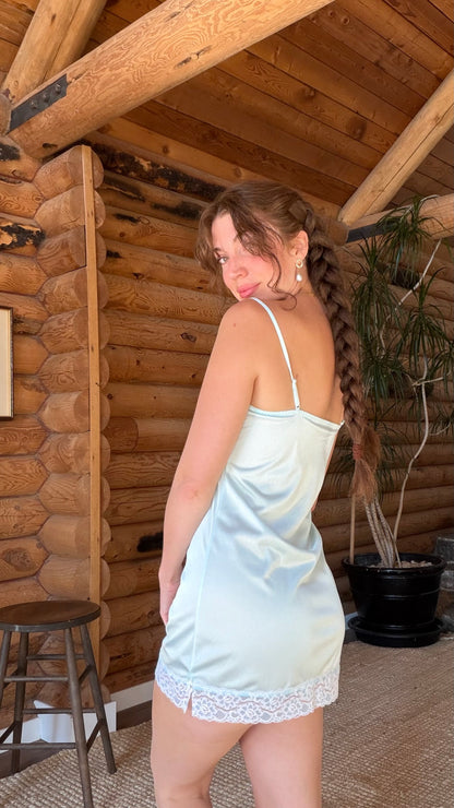 Powder Blue Lace Trim Mini Slip Dress