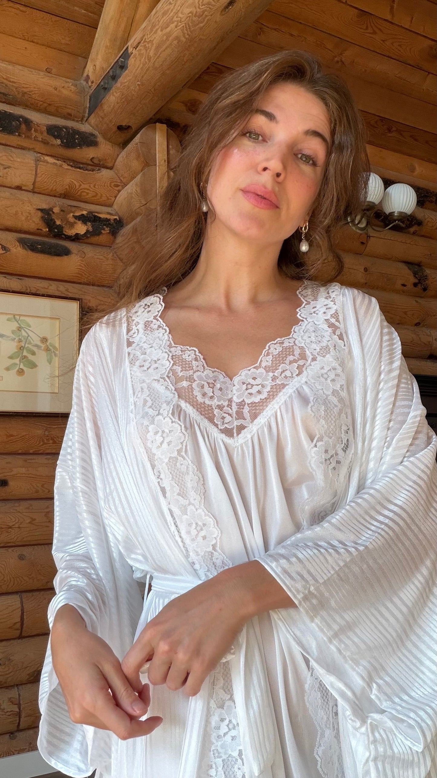 Deadstock White Lace Nightgown & Robe Set