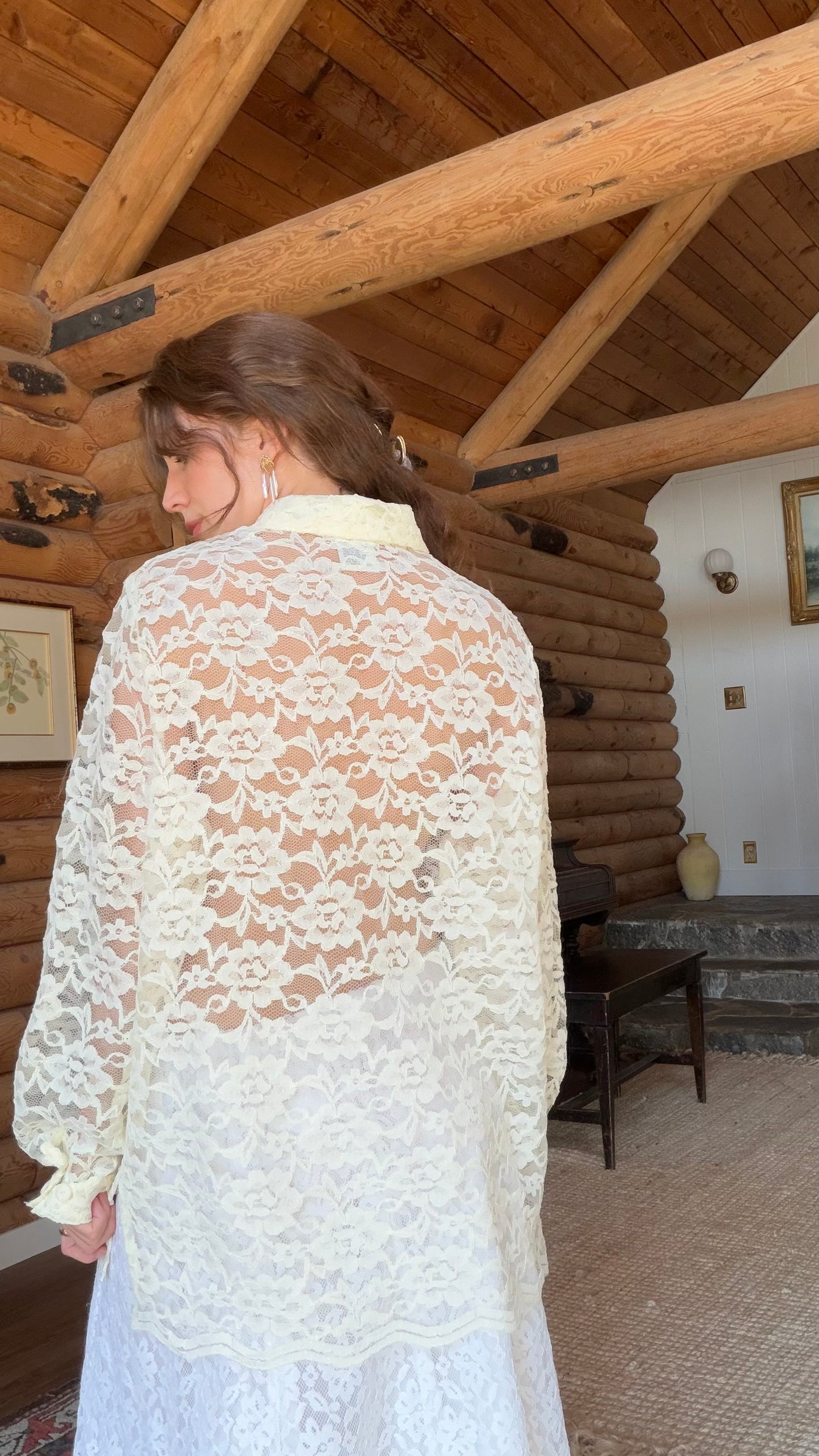 Sheer Cream Lace Button Up