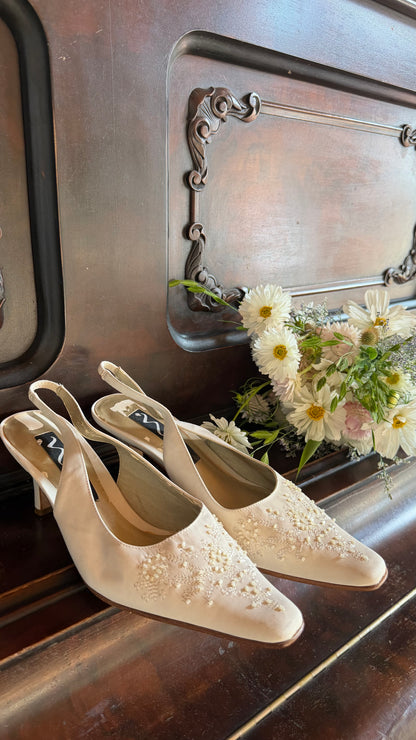 Ivory Embroidered Kitten Heels