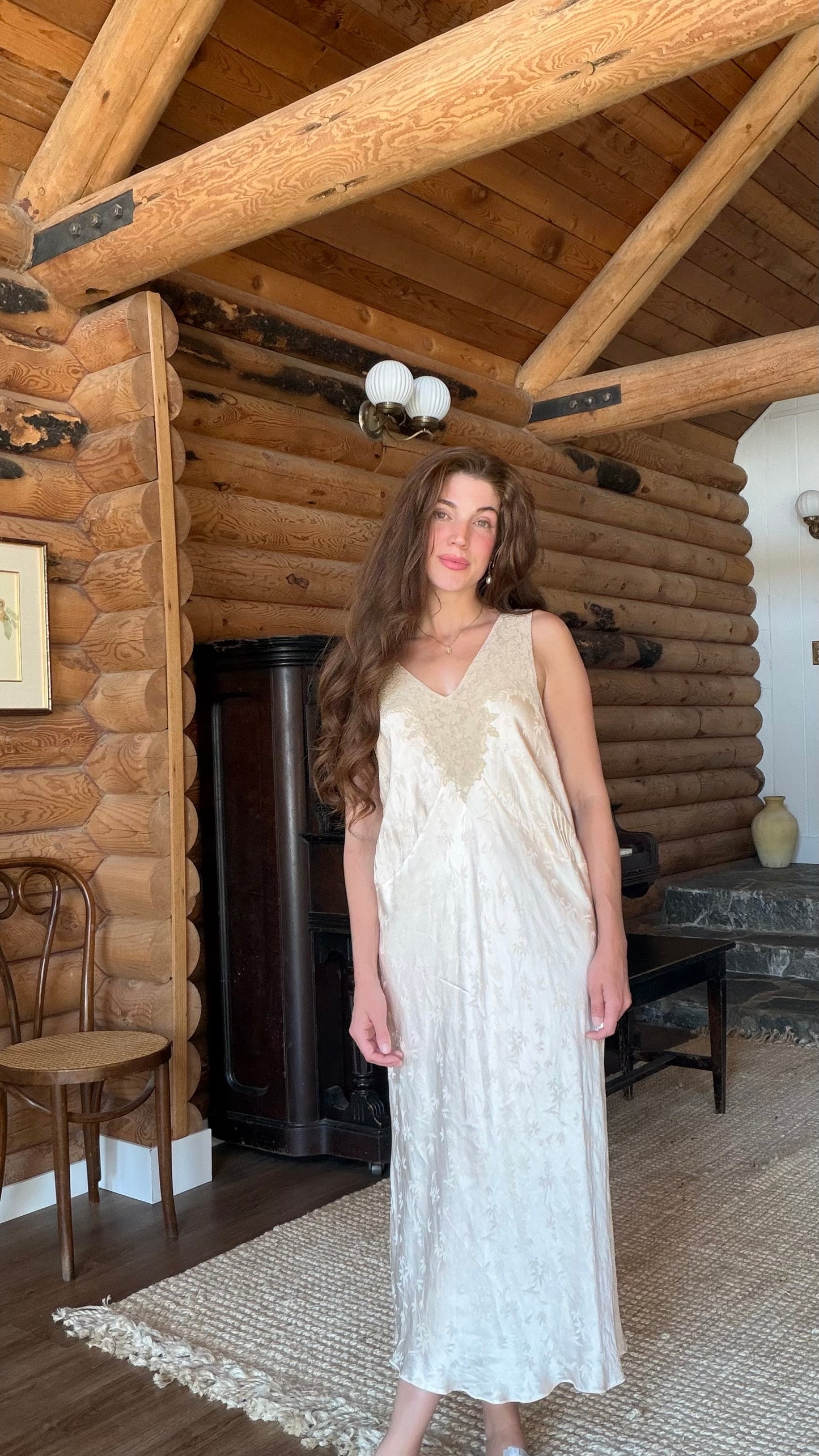 Rare Blush Silk Jacquard Heirloom Gown
