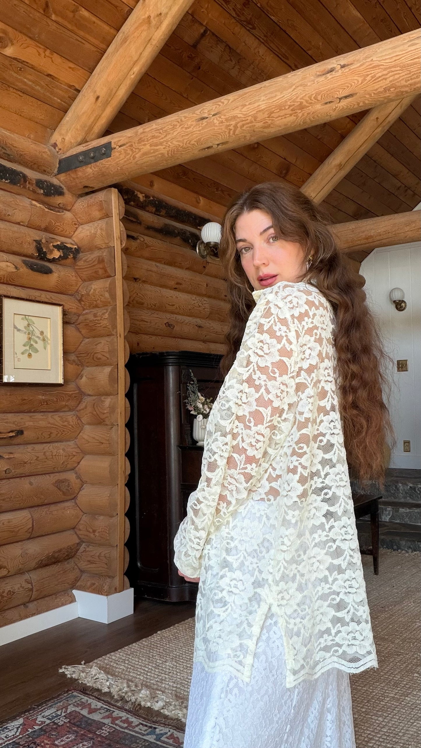 Sheer Cream Lace Button Up