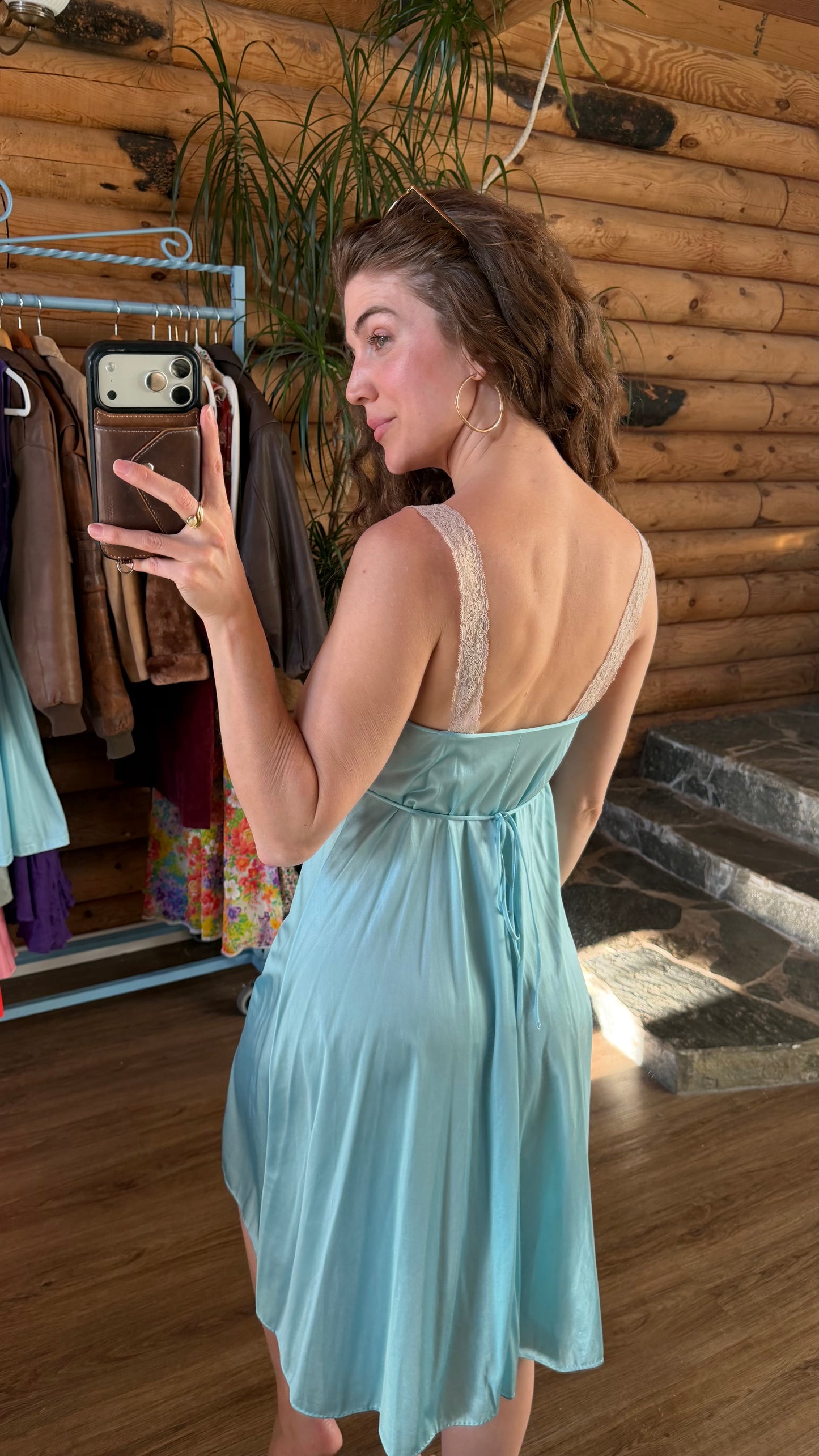 Aqua Blue Lace Robe And Slip Set