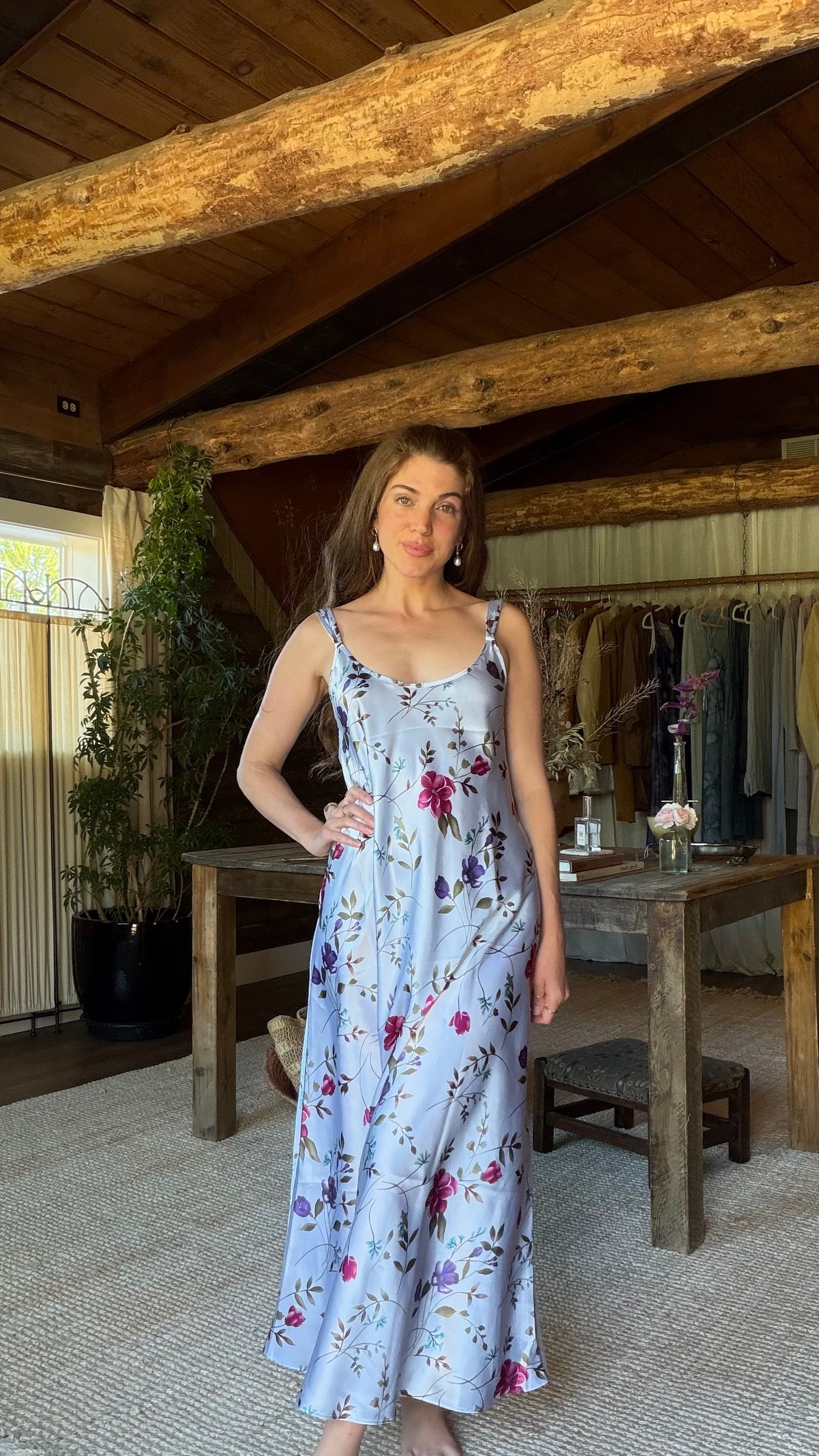 Oscar de la Renta Lavender Floral Satin Peignoir Set