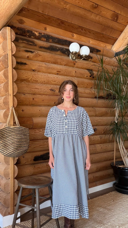 1970s Blue Gingham Cotton Prairie Dress