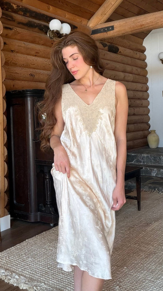 Rare Blush Silk Jacquard Heirloom Gown