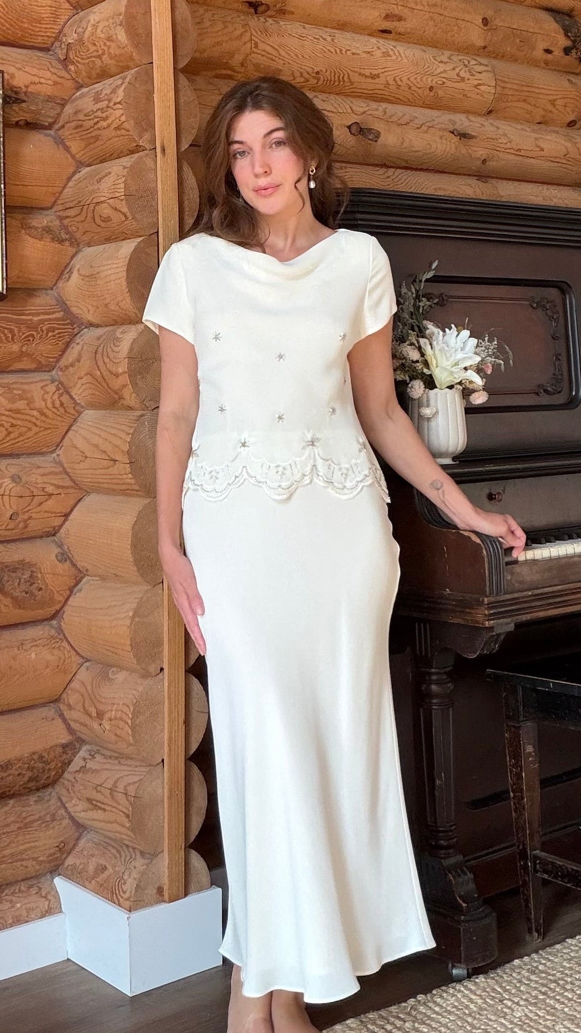 Ivory Beaded Column Dress