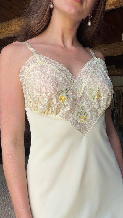 Butter Yellow Embroidered Lace Slip Dress
