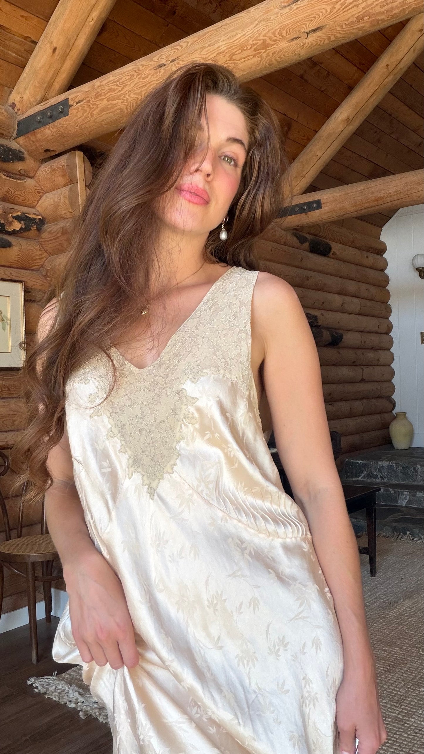 Rare Blush Silk Jacquard Heirloom Gown
