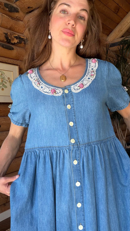 Cottage Rosebud Denim Dress