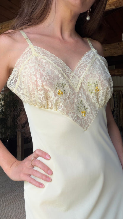 Butter Yellow Embroidered Lace Slip Dress