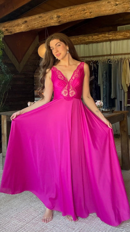 Rare Fuchsia Olga Lace Full Sweep Nightgown