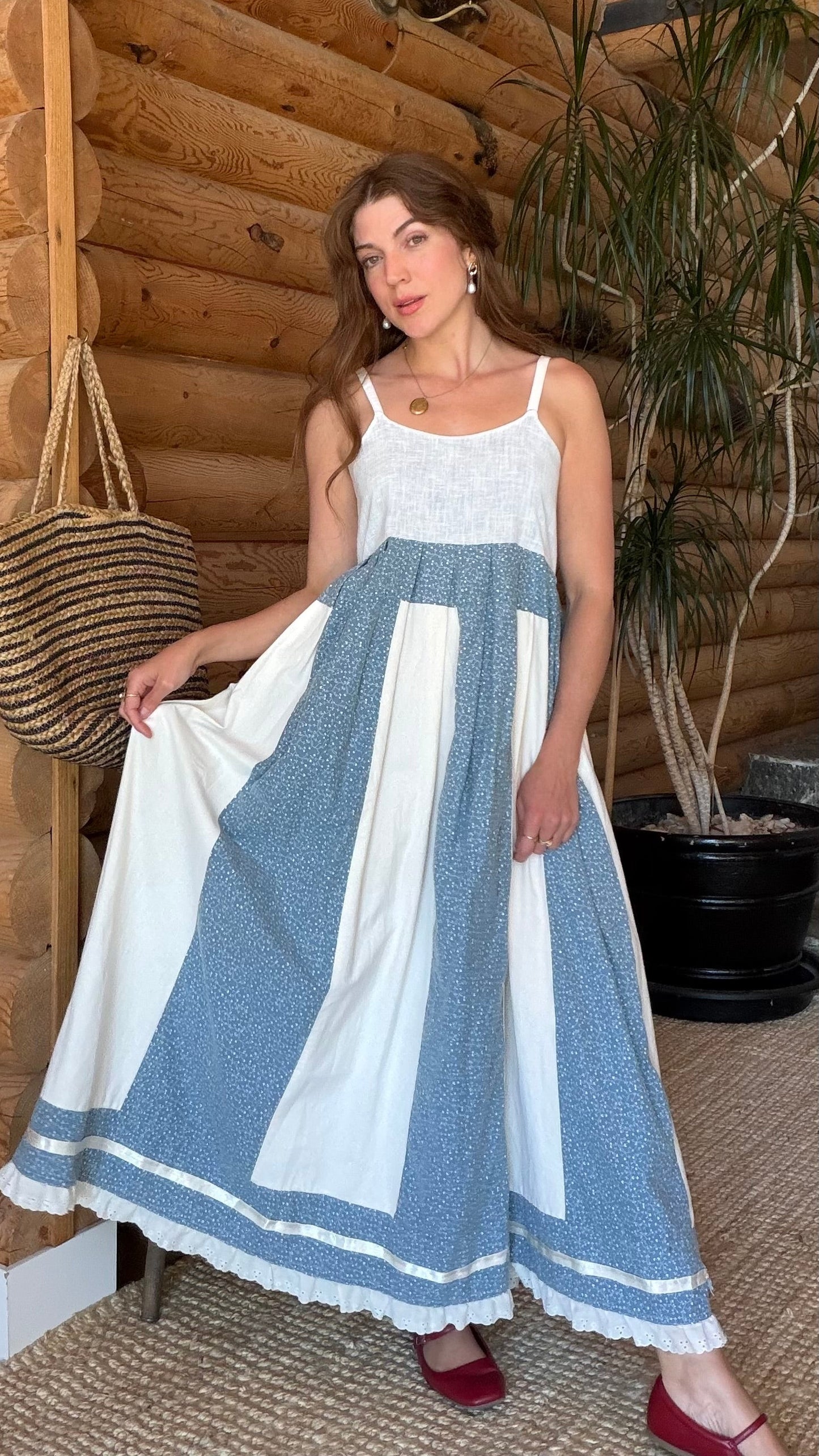 Blue Calico Patchwork Prairie Dress