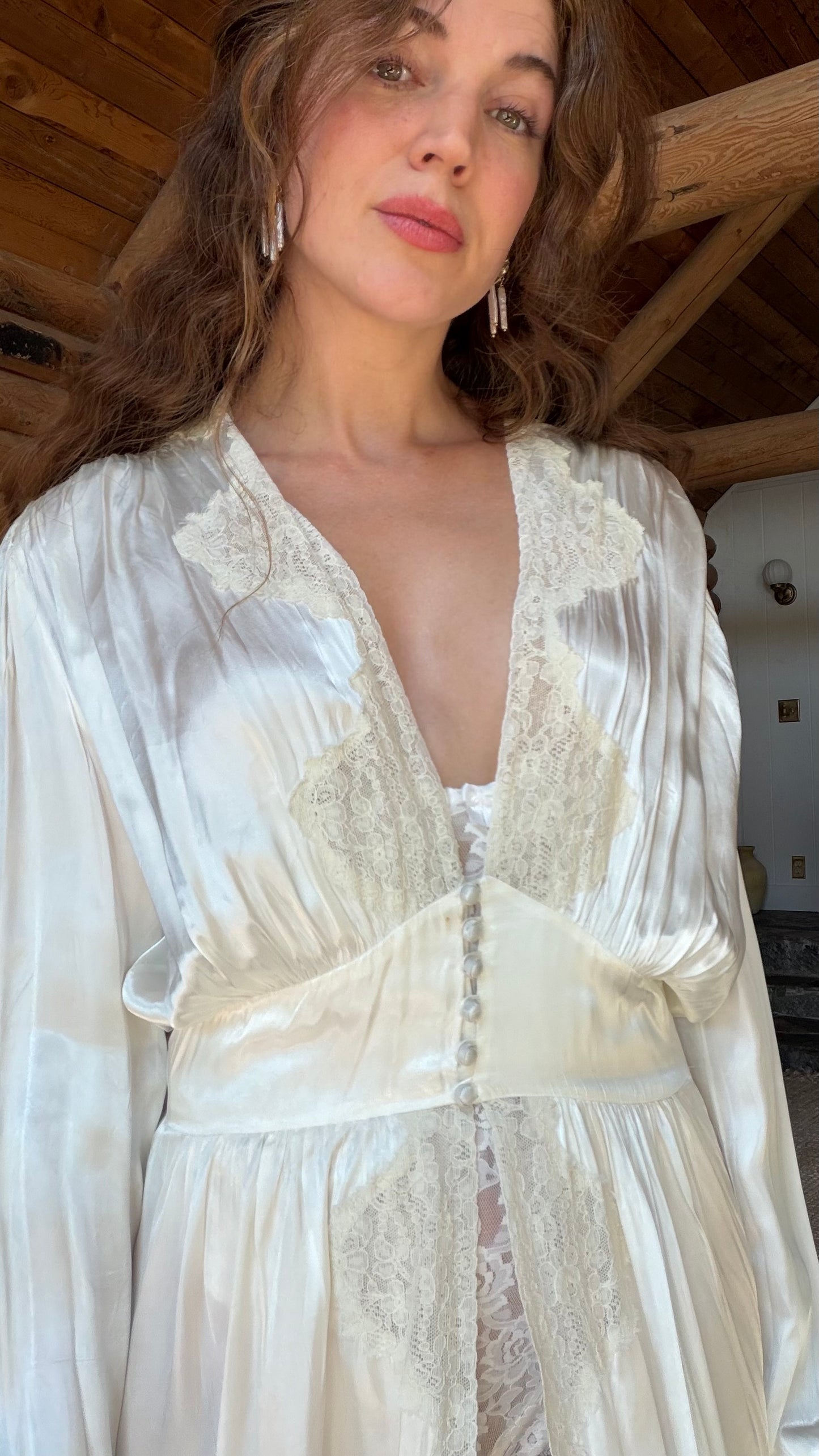 Rare 1930s Ivory Satin Bias Robe