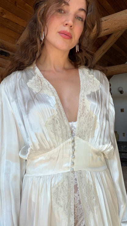 Rare 1930s Ivory Satin Bias Robe