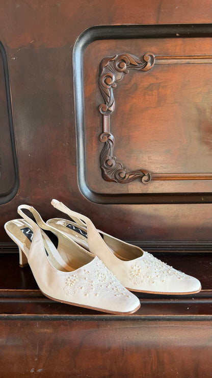 Ivory Embroidered Kitten Heels
