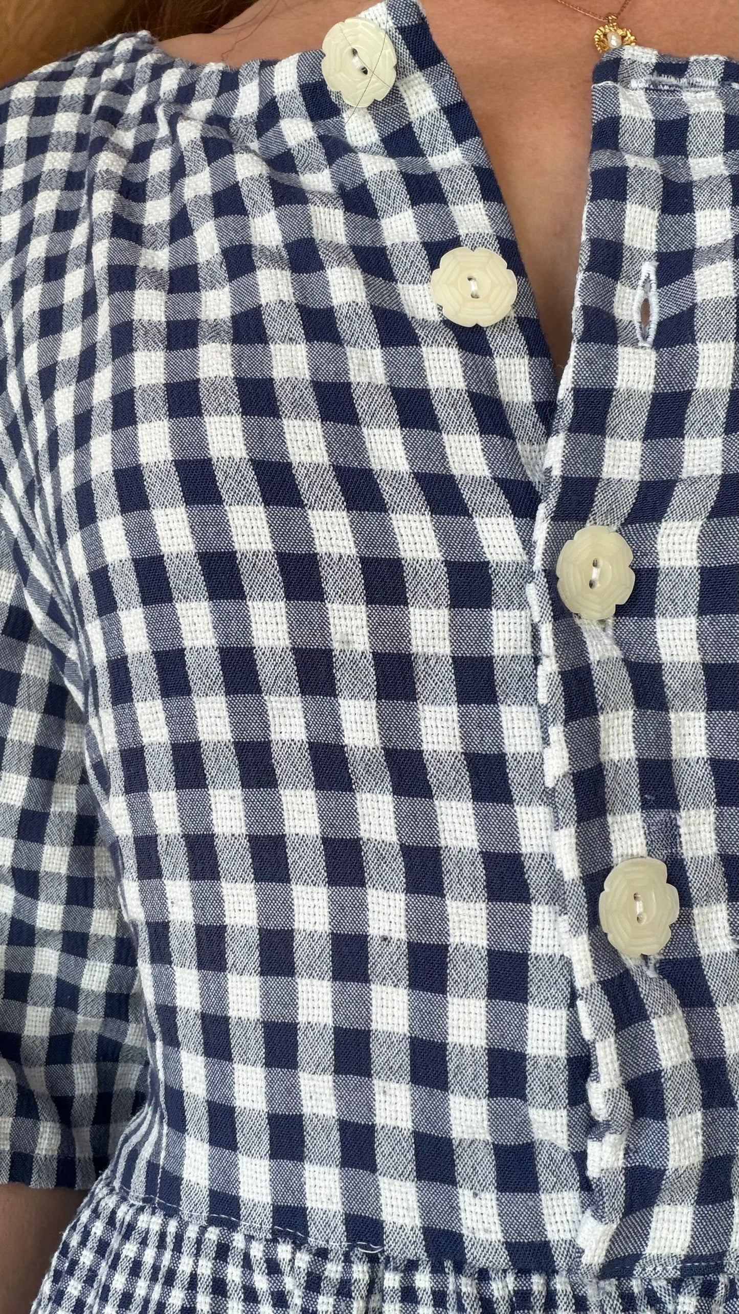 1970s Blue Gingham Cotton Prairie Dress