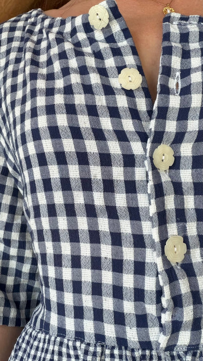 1970s Blue Gingham Cotton Prairie Dress