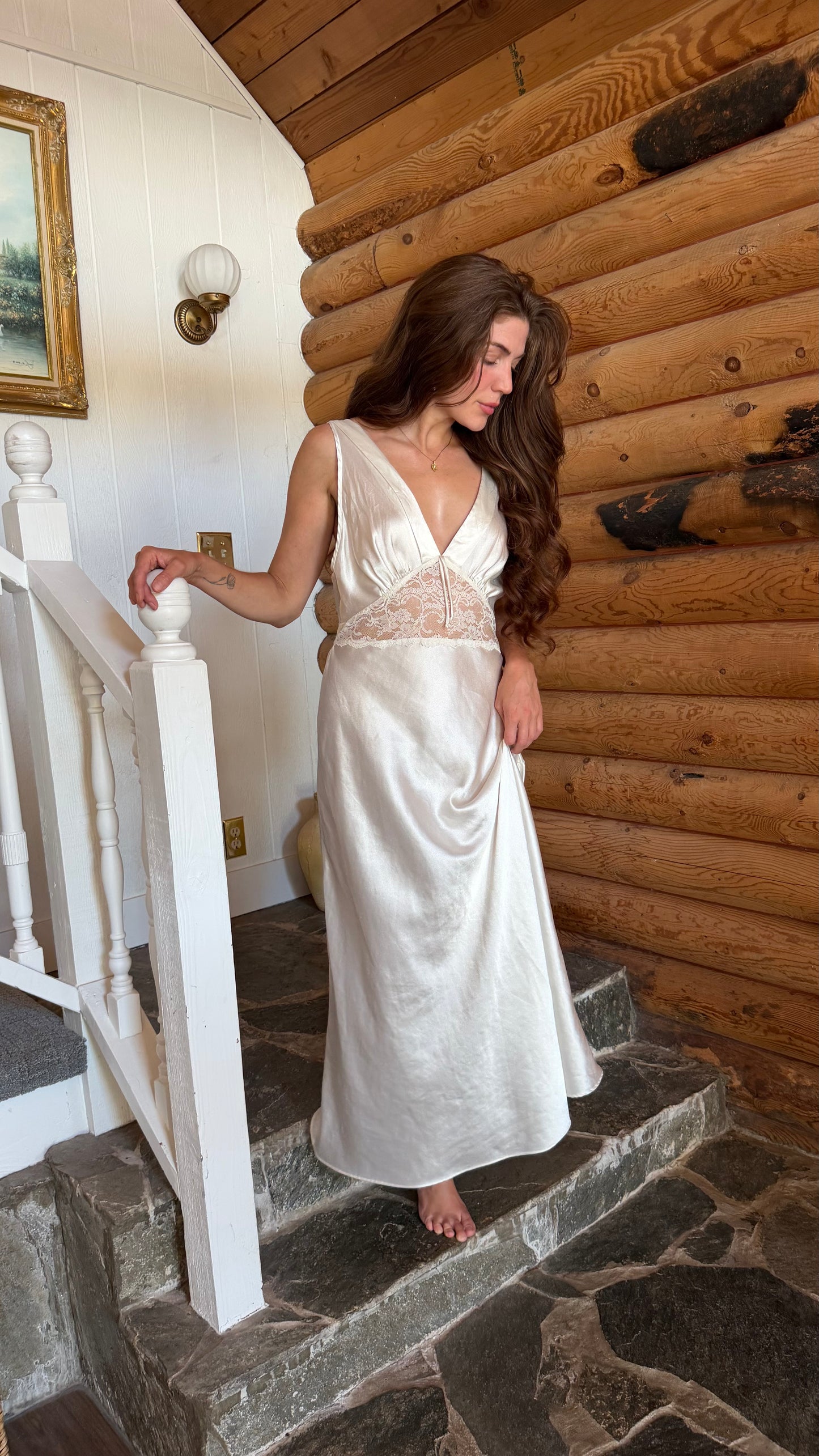 Ivory Bias Cut Lace Gown