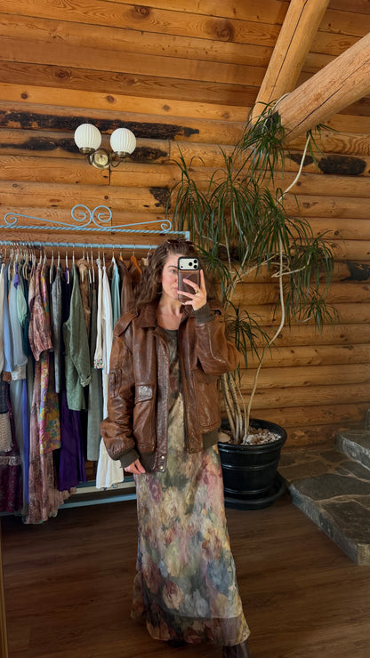 Iconic Brown Leather Bomber Jacket