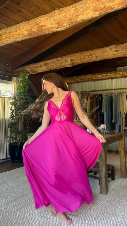 Rare Fuchsia Olga Lace Full Sweep Nightgown