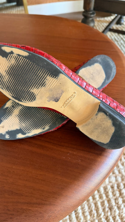 Cherry Basketweave Brazilian Leather Flats