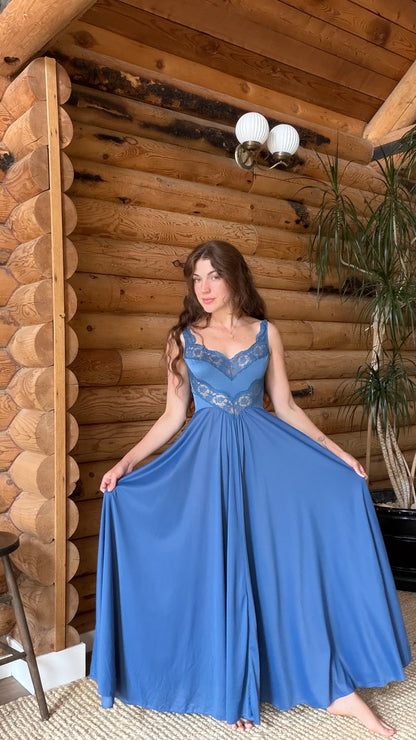 Rare Dusty Blue Full Sweep Olga Nightgown