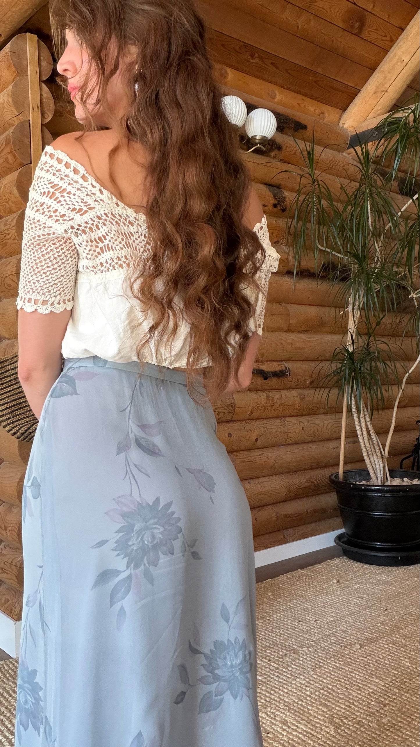 Dusty Blue Garden Silk Bias Skirt