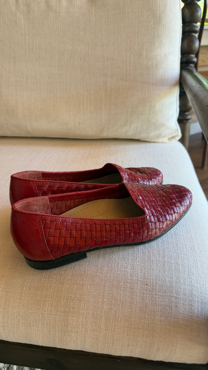 Cherry Basketweave Brazilian Leather Flats