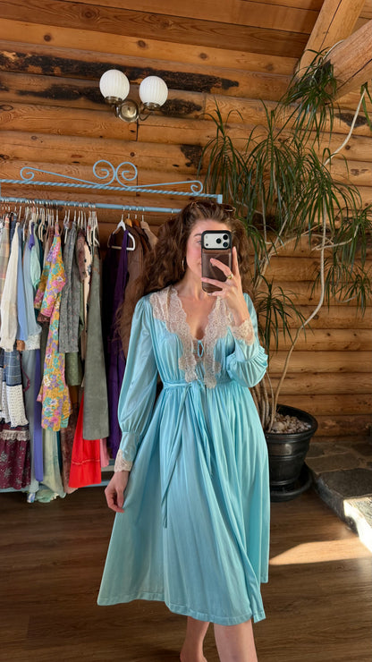Aqua Blue Lace Robe And Slip Set