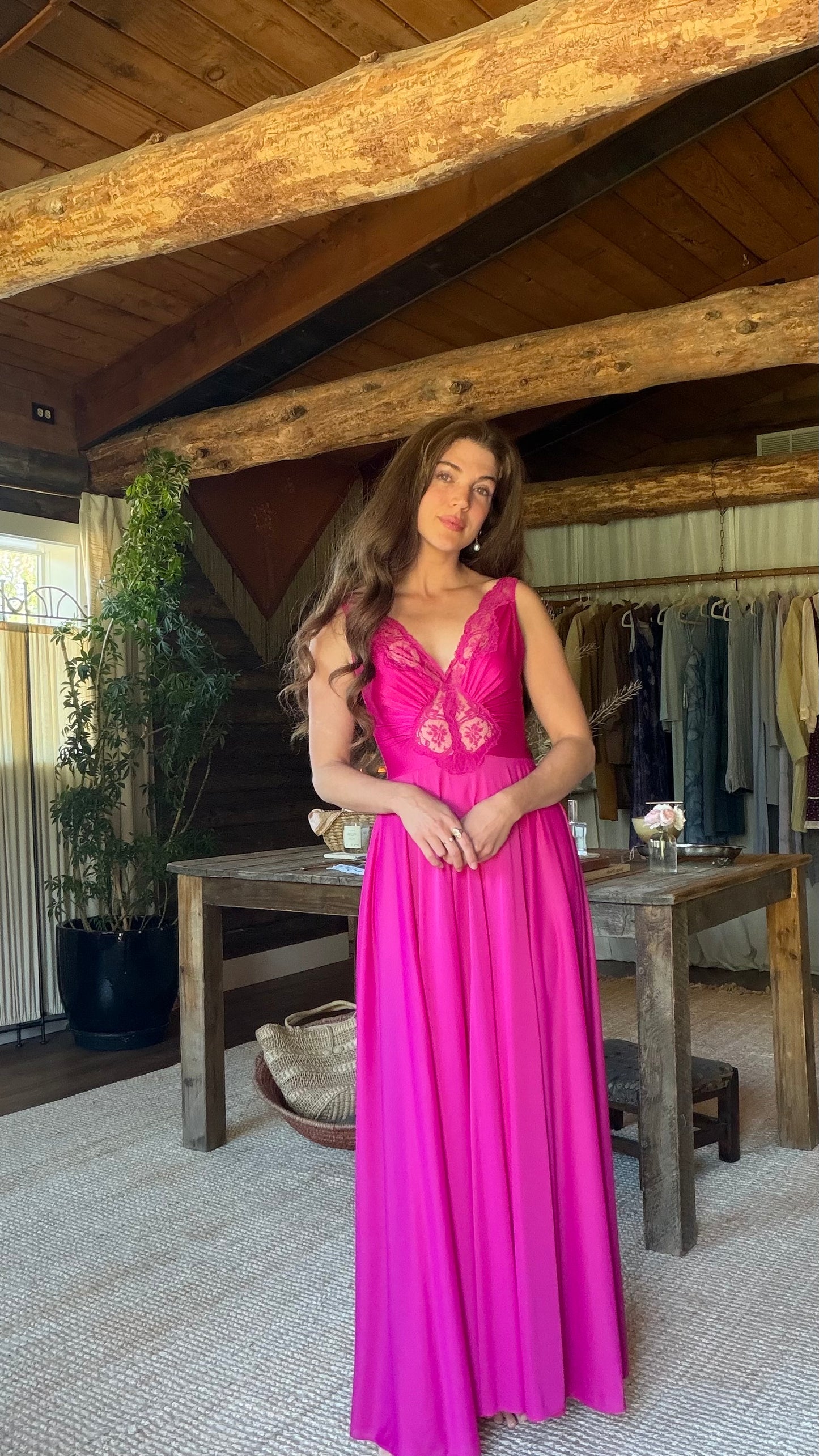 Rare Fuchsia Olga Lace Full Sweep Nightgown