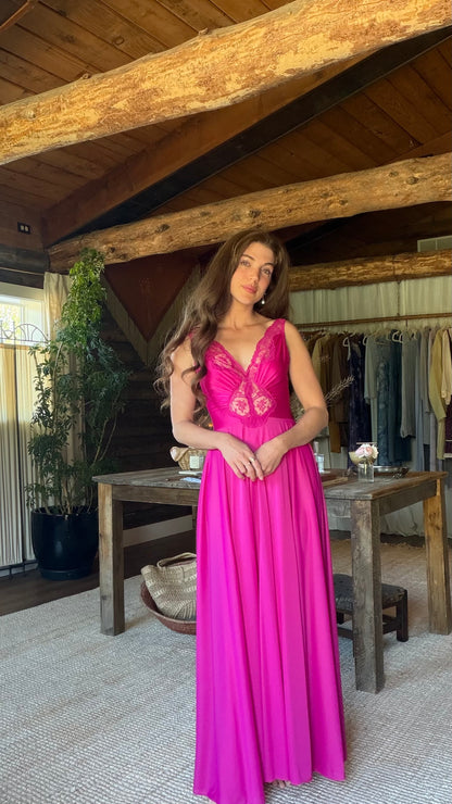Rare Fuchsia Olga Lace Full Sweep Nightgown