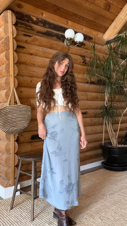 Dusty Blue Garden Silk Bias Skirt