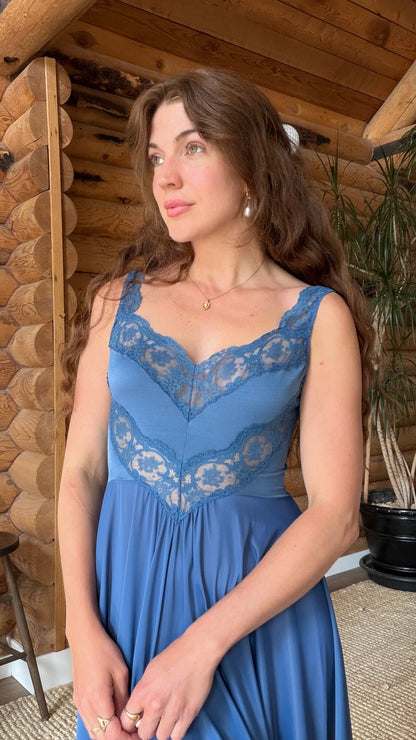 Rare Dusty Blue Full Sweep Olga Nightgown