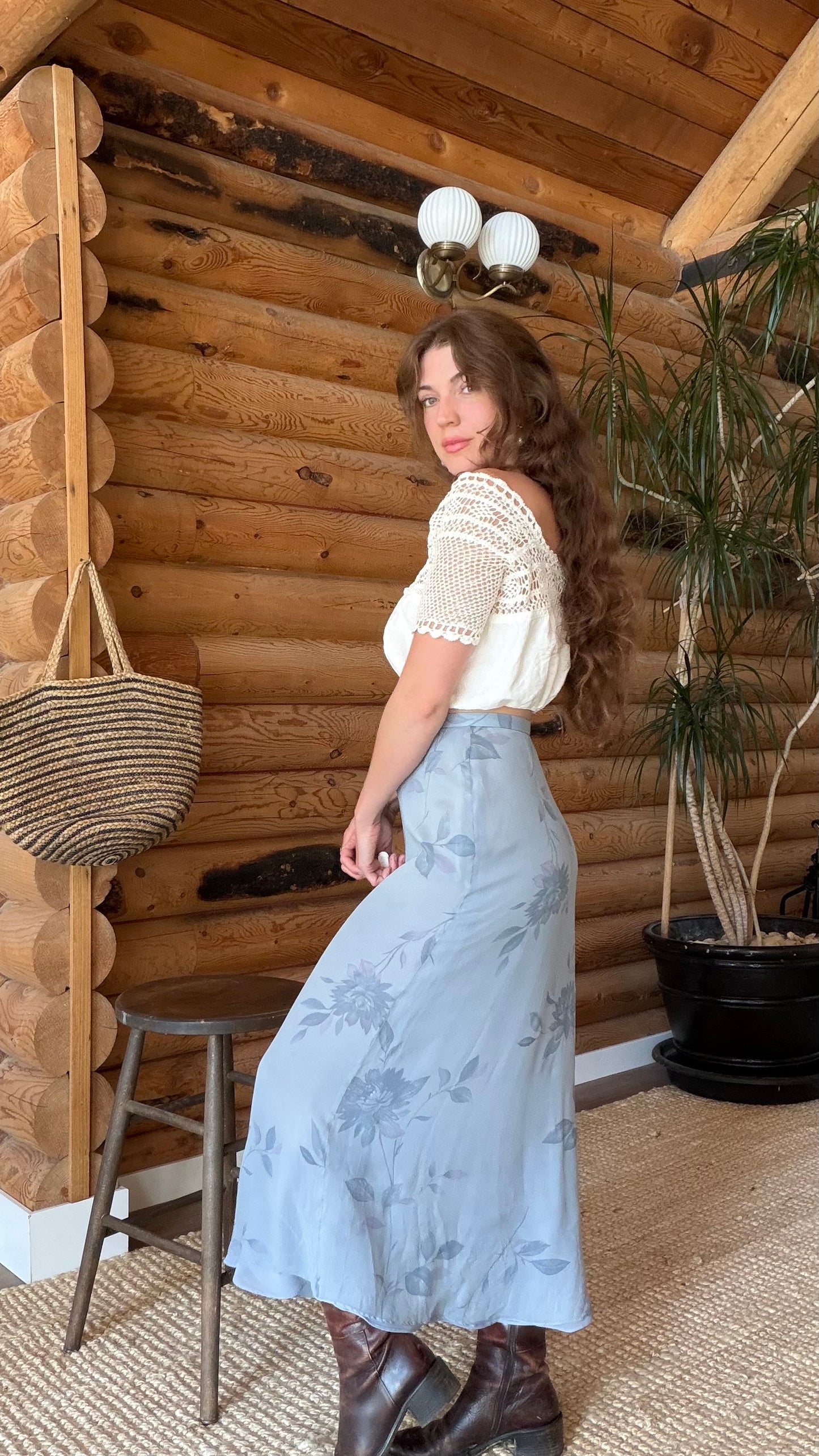 Dusty Blue Garden Silk Bias Skirt