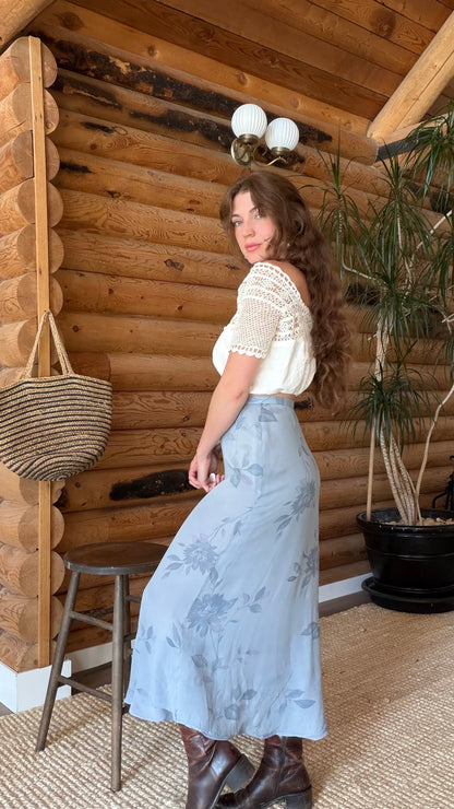 Dusty Blue Garden Silk Bias Skirt