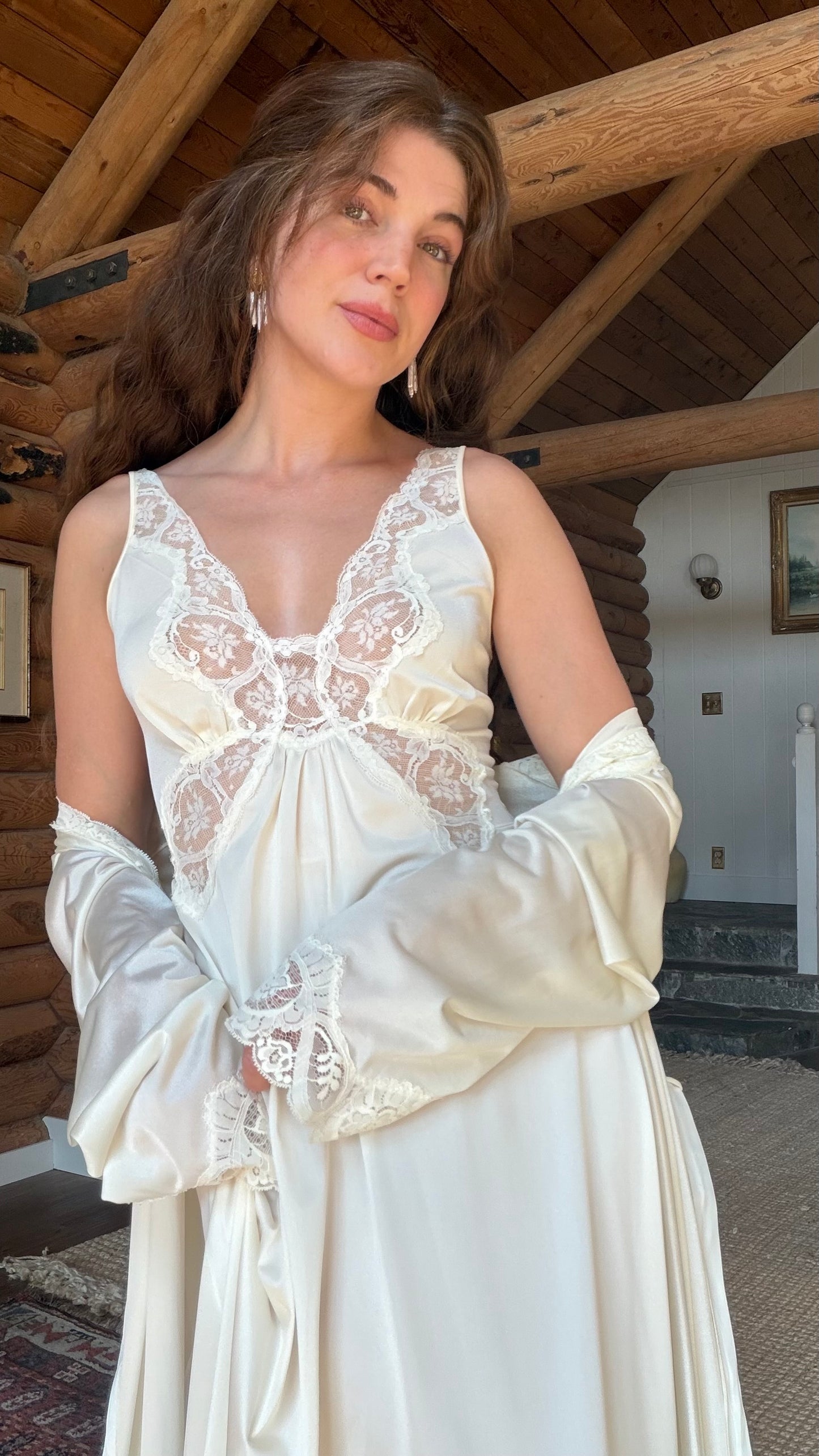 Rare Olga Butterfly Lace Ivory Peignoir Set