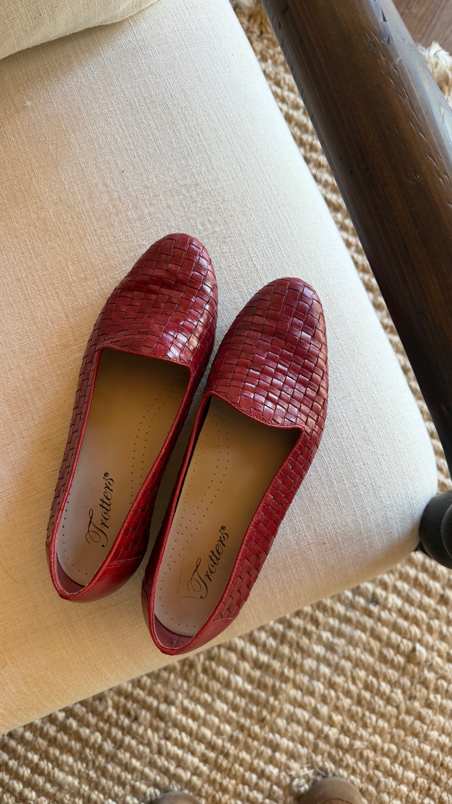 Cherry Basketweave Brazilian Leather Flats