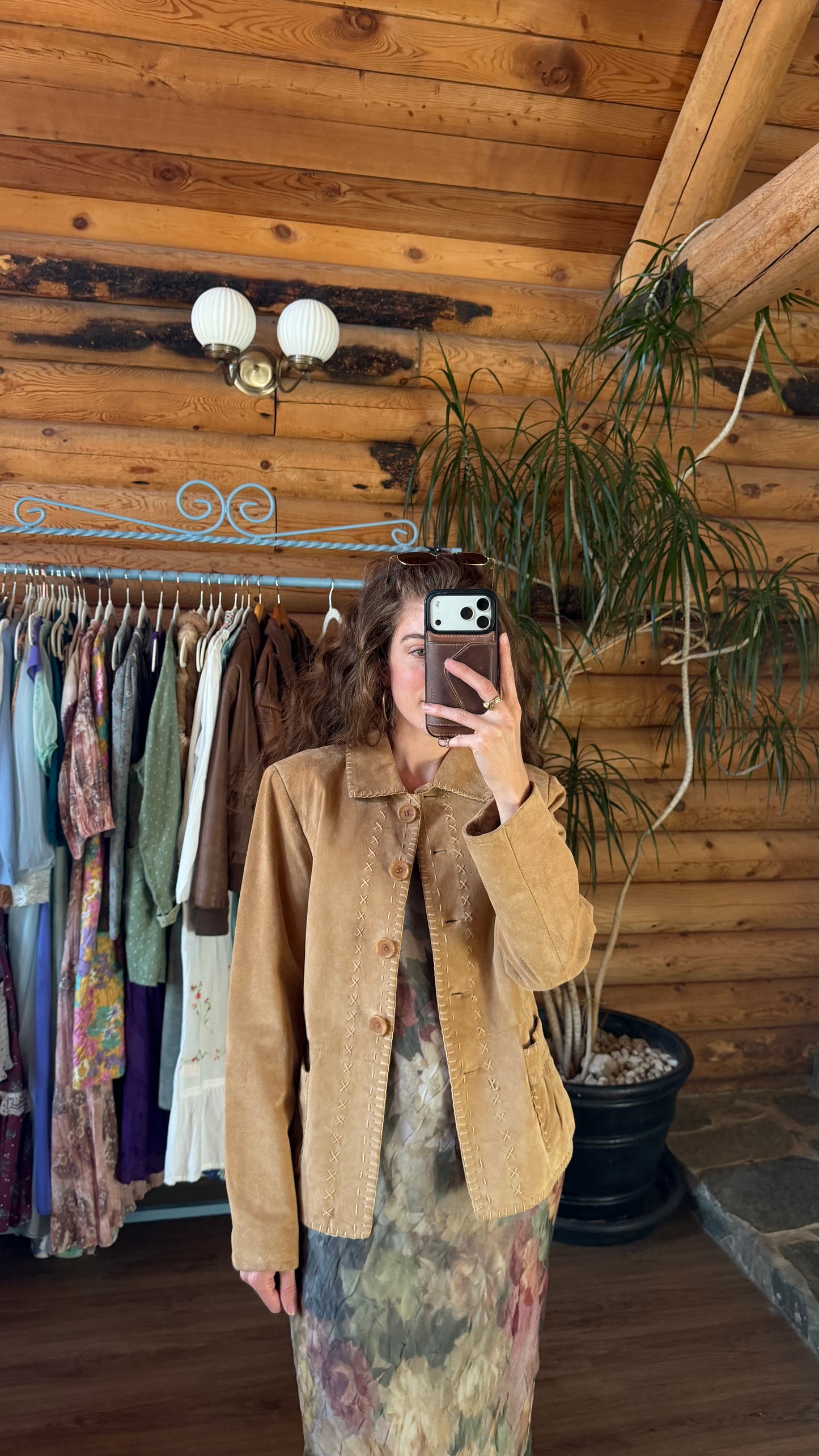 Camel Suede Whipstitch Jacket