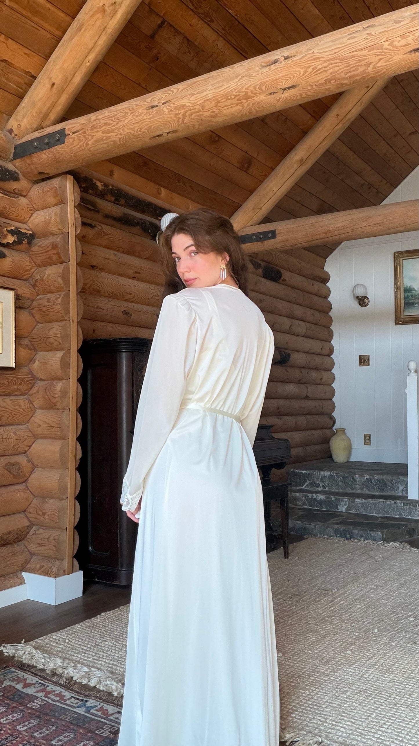 Rare Olga Butterfly Lace Ivory Peignoir Set
